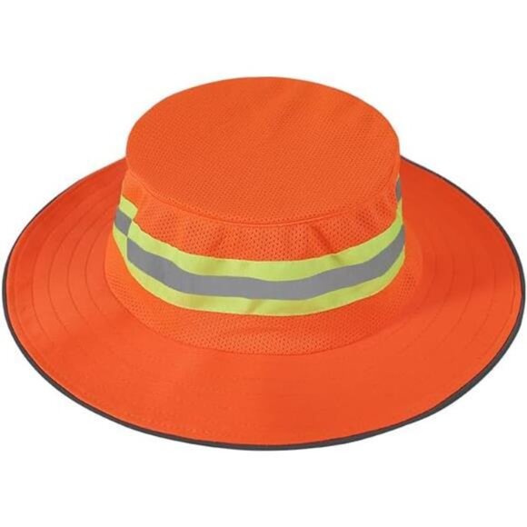 Unisex High Visibility Reflective Bucket Hat Mesh Wide Brim Work Safety Boonie - Picture 5 of 7